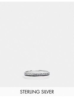 sterling silver band ring with textured design in burnished silver