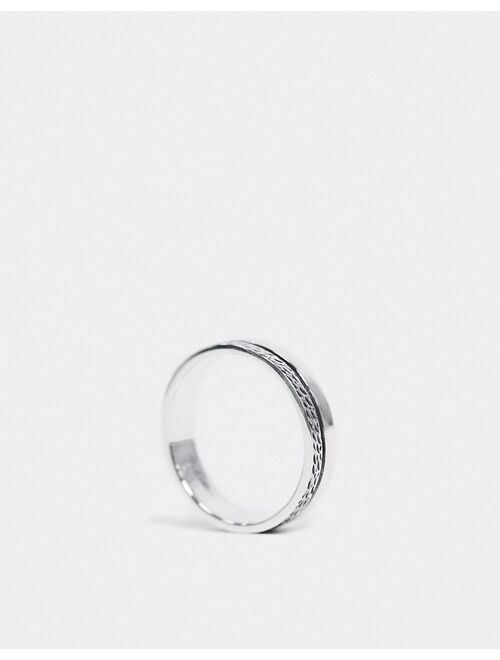 ASOS DESIGN sterling silver band ring with textured design in burnished silver