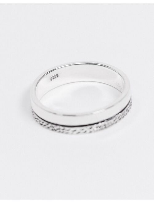 ASOS DESIGN sterling silver band ring with textured design in burnished silver