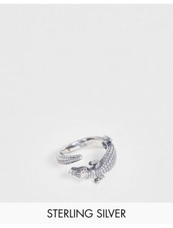 sterling silver ring with crocodile design in silver