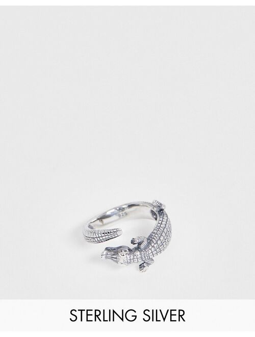 ASOS DESIGN sterling silver ring with crocodile design in silver