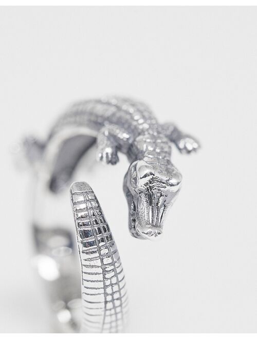 ASOS DESIGN sterling silver ring with crocodile design in silver