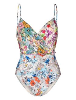 Clover Wrap floral-print swimsuit