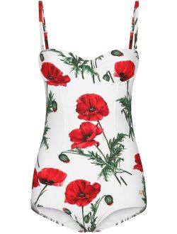 floral-print open-back one-piece