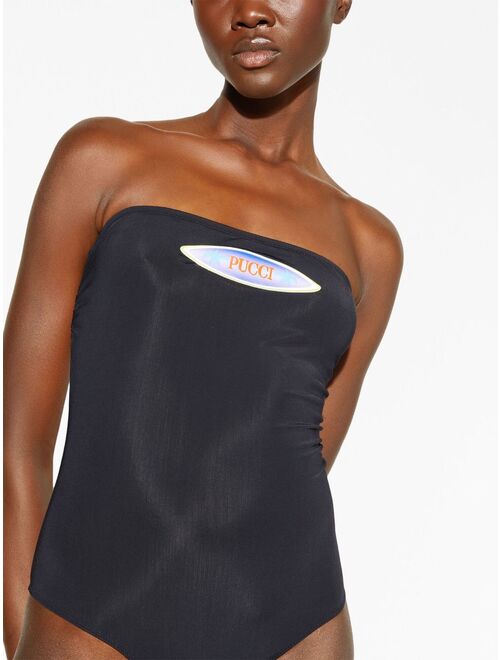 PUCCI logo-patch strapless swimsuit