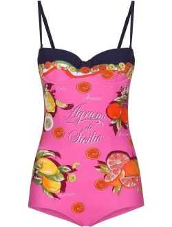 graphic-print bustier-style swimsuit