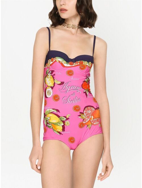 Dolce & Gabbana graphic-print bustier-style swimsuit