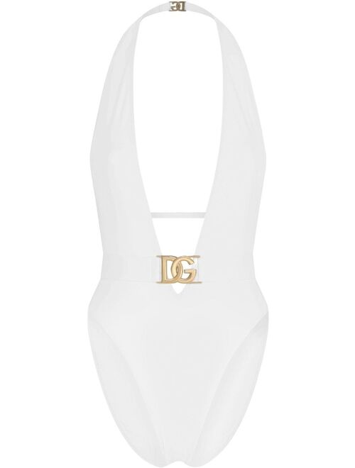 Dolce & Gabbana plunge-neck halterneck swimsuit