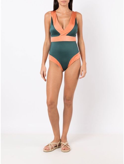 Brigitte panelled V-neck swimsuit