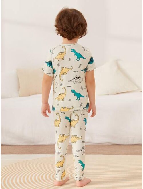 SHEIN Toddler Boys Dinosaur Print Tee & Pants Snug Fit PJ Set