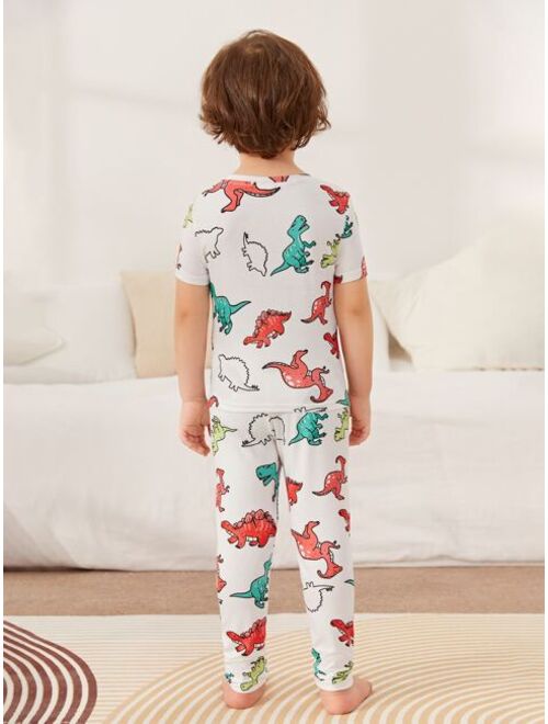 SHEIN Toddler Boys Dinosaur Print Snug Fit PJ Set