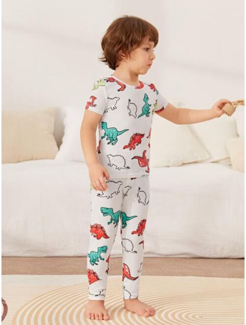 SHEIN Toddler Boys Dinosaur Print Snug Fit PJ Set