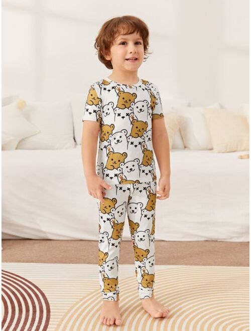SHEIN Toddler Boys 1pc Cartoon Graphic Snug Fit Sleep Tee & 1pc Sleep Pants
