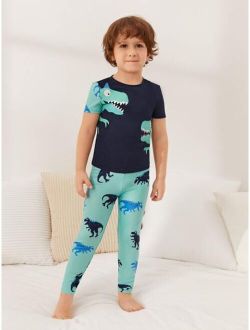 Toddler Boys Dinosaur Print Tee & Pants Snug Fit PJ Set