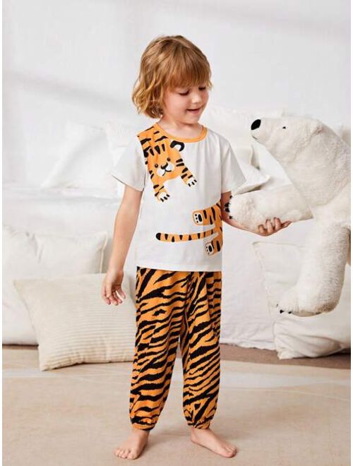 SHEIN Boys Tiger Print Tee & Pants PJ Set