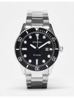 Sekonda men's bracelet diver watch with black dial in silver