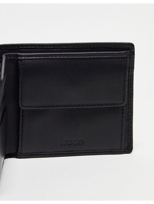 HUGO Tyler leather logo billfold wallet in black with coin pocket