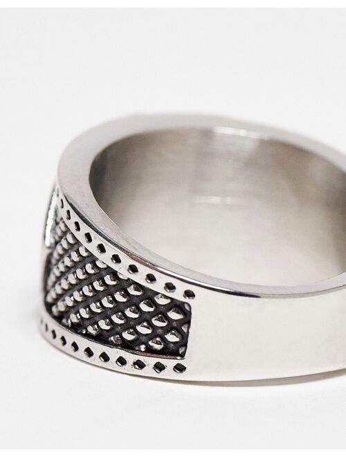 ASOS DESIGN waterproof stainless steel band ring with playing card design in silver tone