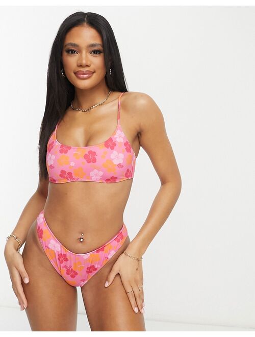 PacSun hibiscus print bikini tank top in pink - part of a set