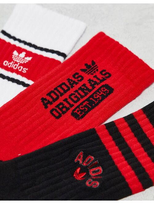 adidas Originals Prep 3 pack socks in black and red