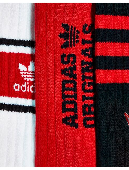 adidas Originals Prep 3 pack socks in black and red