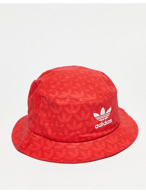 adidas Originals Trefoil Monogram bucket hat in red