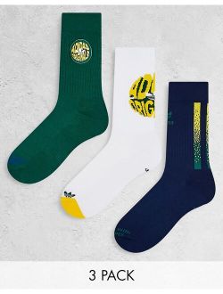 Spiral 3 pack socks in green and navy