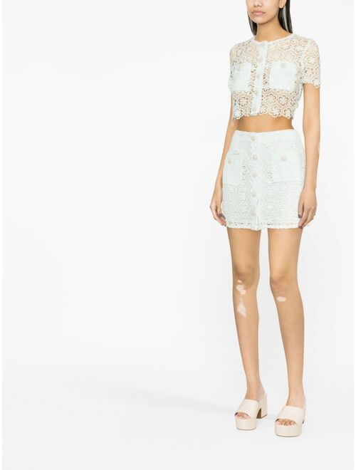 Self-Portrait daisy lace-detail miniskirt