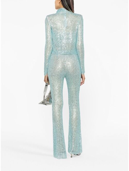 Self-Portrait sequin-embellished mesh trousers