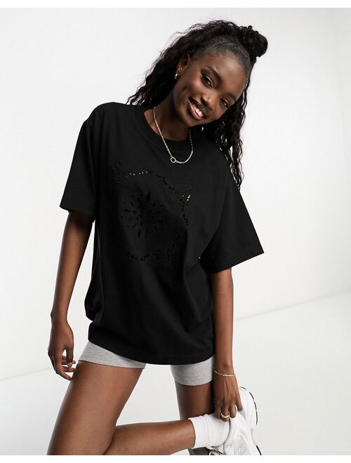 ASOS DESIGN Oversized t-shirt in embroidered cutwork in black