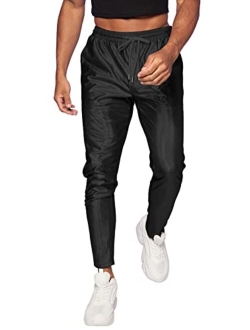 Men's Metallic Drawstring Waist Holographic Party Club Pants with Pockets
