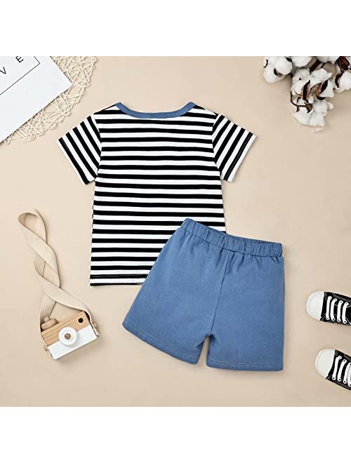 FOCUTEBB Toddler Baby Boy Clothes Short Sleeve Striped Tops T-Shirt Casual Shorts Set 2PC Little Boy Clothing Summer Outfits