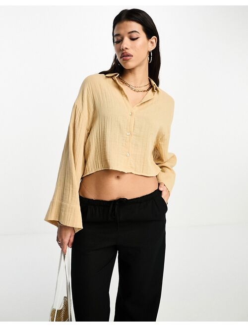 ASOS DESIGN cropped double cloth shirt in stone