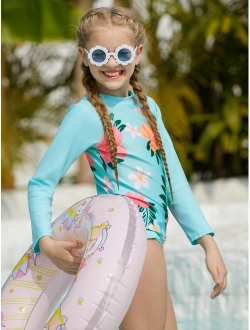 Funnycokid Girls Rash Guard Swimsuit Set Long Sleeve Two Piece Bathing Suit with UPF 50+ UV 2-10 Years