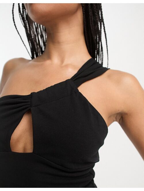 ASOS DESIGN one-shoulder sun top with front knot detail in black