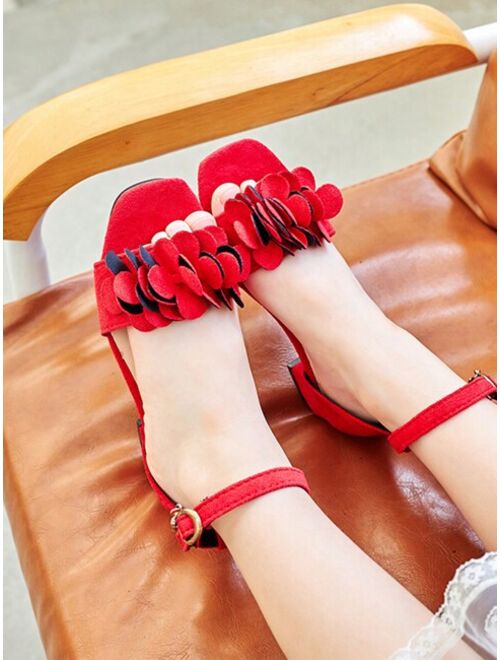 Xiaoniandu Shoes Girls Flower Decor Chunky Heeled Ankle Strap Sandals For Summer