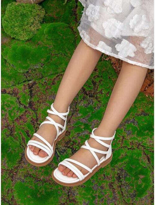 Hitmoe Shoes Girls Criss Cross Zipper Back Gladiator Sandals For Summer