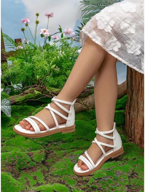 Hitmoe Shoes Girls Criss Cross Zipper Back Gladiator Sandals For Summer