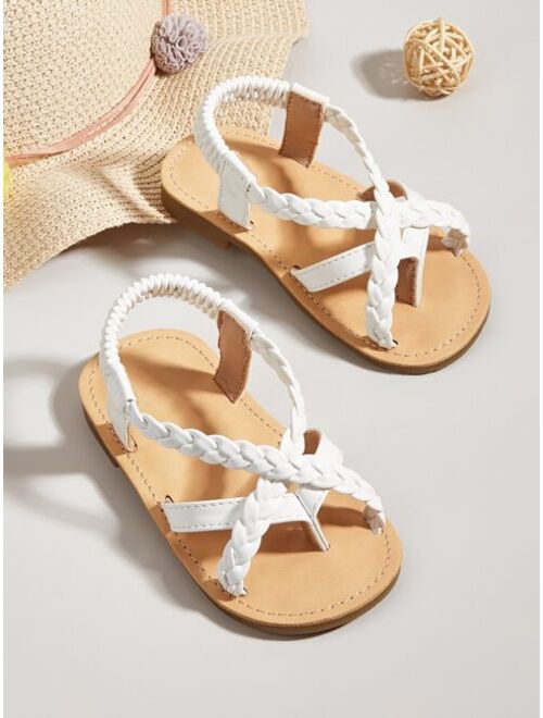 MiKa Shoes Girls Braid Detail Toe Post Design Thong Sandals