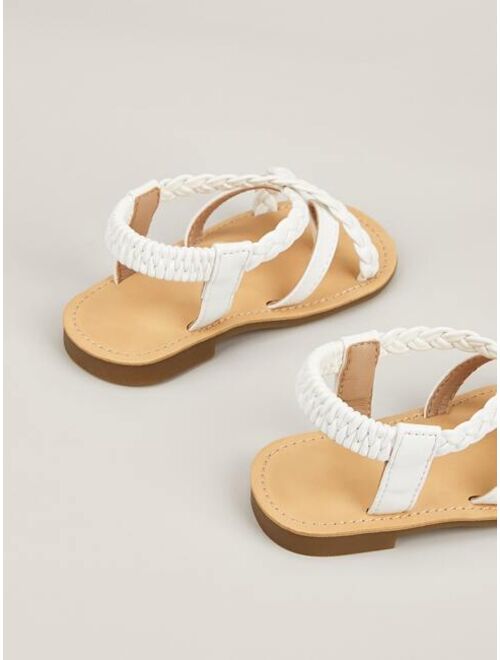 MiKa Shoes Girls Braid Detail Toe Post Design Thong Sandals