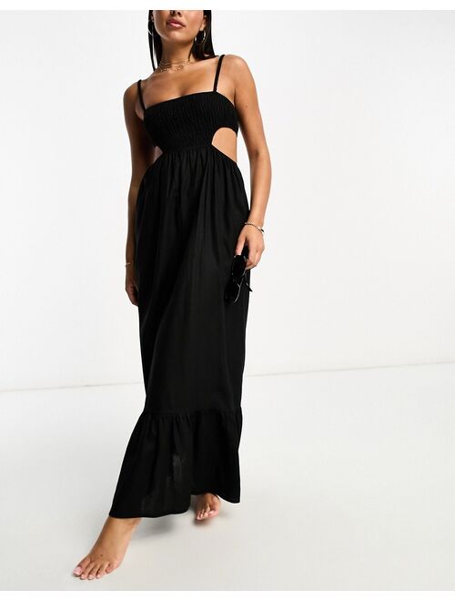 The Frolic emerald cut out maxi summer dress in black