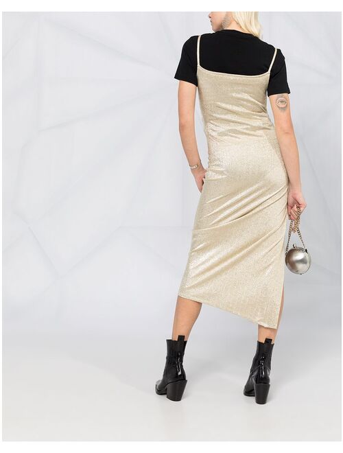 Paco Rabanne metallic pleated dress with side-button ruched detail
