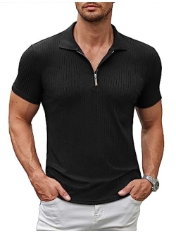 Men's Muscle T Shirts Stretch Short Sleeve Slim Fit Polo Shirts Bodybuilding Work Out Tee Shirts