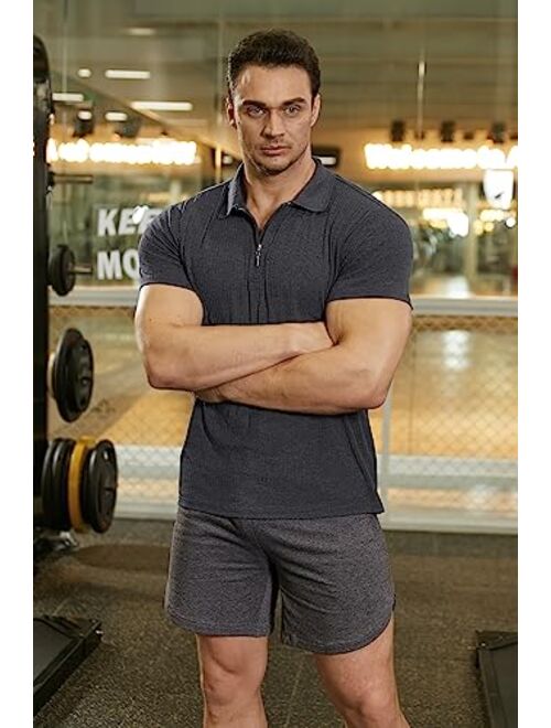 COOFANDY Men's Muscle T Shirts Stretch Short Sleeve Slim Fit Polo Shirts Bodybuilding Work Out Tee Shirts
