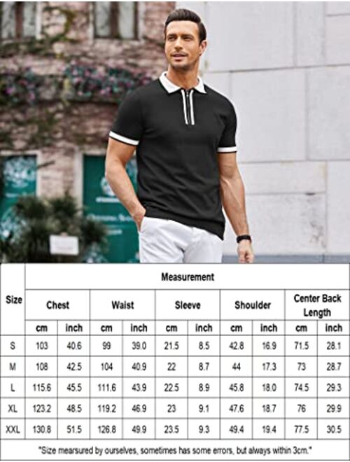 COOFANDY Men Zipper Polo Shirt Casual Knitted Short Sleeve Polo T Shirt Retro Golf Summer Polo