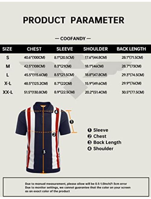 COOFANDY Men's Knit Polo Shirt Short Sleeve Vintage Striped Golf Shirt
