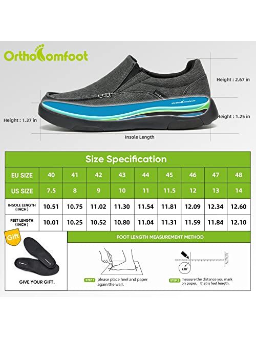 OrthoComfoot Men's Slip On Loafers,Arch Support Boat Shoes for Extra Cushioning and Pain Relief,Canvas Leisure Vintage Flat Walking Shoes