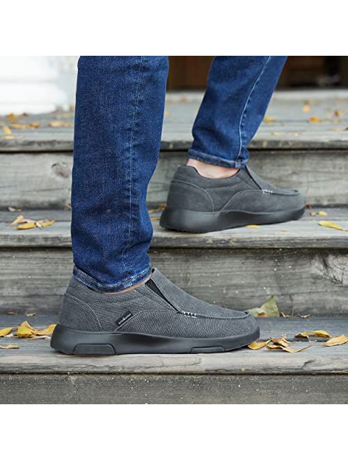 OrthoComfoot Men's Slip On Loafers,Arch Support Boat Shoes for Extra Cushioning and Pain Relief,Canvas Leisure Vintage Flat Walking Shoes
