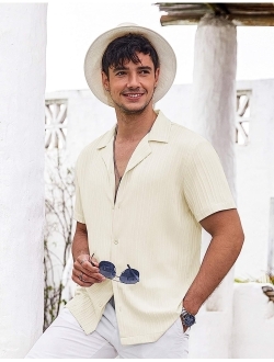 Men's Casual Shirts Short Sleeve Button Down Shirt for Men Textured Fashion Summer Beach Shirt