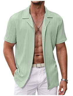 Men's Casual Shirts Short Sleeve Button Down Shirt for Men Textured Fashion Summer Beach Shirt